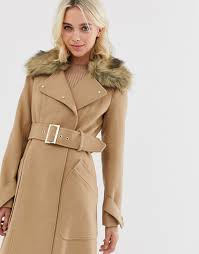 With a thick faux fur collar and elasticated belt this coat is cosy but. Morgan Tailored Longline Coat With Faux Fur Collar And Belted Waist In Camel Asos