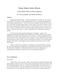 In united states law, good moral character can be assessed through the requirement of virtuous acts or by principally evaluating negative conduct. Pdf Better Minds Better Morals A Procedural Guide To Better Judgment Julian Savulescu Academia Edu