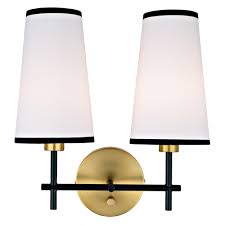 Sconces can be a great alternative to vanity lighting as they provide stylish tasking lighting near eye level. Jvi Designs 1276 10 Bellevue Two Light Wall Sconce In Satin Brass And Black In 2021 Sconces Wall Lights Fabric Shades