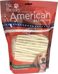 Pet Factory American Beefhide Chews 28109 Rawhide Natural Flavor 5 Twist Sticks For Dogs American Dental Health Natural Flavors Dental