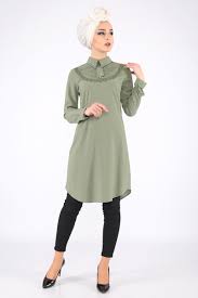 Yaka Detayli Tunik Tsd2642 Olive Yesili Tunik Triko Fermuar