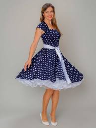 Petticoat Kleid Outfit Josy Nacht Blau Weiss Kleid Punkte Rockabilly Kleider Retro Kleider