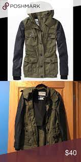 Garage Army Green Jacket With Leather Sleeves Army Green Jacket Leather Sleeve Jackets