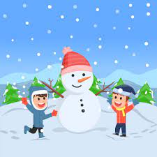 deux enfants jouant sous la neige qui tombe et faisant un bonhomme de neige  4248949 Art vectoriel chez Vecteezy