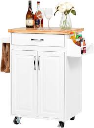 Kitchen storage island on wheels. Buy Kealive Kitchen Island On Wheels Rolling Kitchen Cart With Spice Rack Towel Rack With Large Drawer And Storage Cabinet Solid Rubber Wood Top White 31 5l X 18 9w X35 4h Online In Guatemala