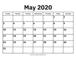 May is the fifth month of the year in the julian and gregorian calendars and the third of seven months to have a length of 31 days. May 2020 Calendars Printable Calendar 2020