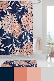 Home Decor Bathroom Colors Floral Shower Curtain Dark Navy Blue And Coral Color Scheme Ideas Video In 2020 Blue Bathroom Decor Navy Bathroom Decor Floral Shower Curtains