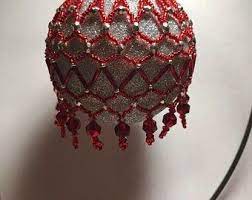 Christmas Beaded Ornament Cover 2033 Etsy Beaded Ornament Covers Christmas Bead Beaded Ornaments