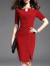 Stylewe Short Sleeve Elegant Sheath Date Solid Midi Dress Plaid Bodycon Dress Solid Midi Dress Bodycon Floral Dress