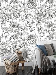 Black And White Floral Wallpaper Peel And Stick Sketch Flowers Black And White Floral Wallpaper Self Adhesive Etsy In 2020 Floral Wallpaper Classic Wallpaper Pattern Wallpaper Bedroom