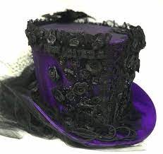 Purple Front Corseted Satin Top Hat With Jewelspearls And Etsy Top Hat Satin Top Steampunk Hat