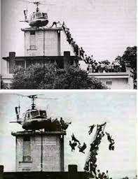 The helicopter, which carried two vietnamese officers, a woman and two children, had to be disposed of to make room for the extensive marine corps helicopter operation helping to evacuate the city of saigon. The American Withdrawal From Saigon In Vietnam And The Last Helicopter To Take Off Refusing To Take The Vietnamese Spies With It In 1975 9gag