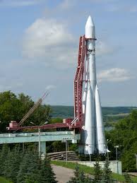 The word 'sputnik' originally meant 'fellow traveler. A Model Of The Rocket That Launched The Sputnik 1 Satellite That Was Launched On Oct 4 1957 It Is On Display Outside The Konstantin E Tsiolkovsky State Museum Of The History