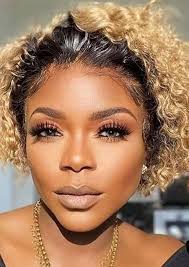 Ombre blonde pixie cut lace front human hair wig 13*1 short curly bob hair