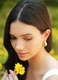 Luna Green Enamel Gold Hoops