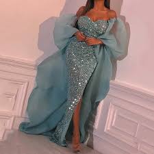 Formal Birthday Party Dresses For Adults Sparkly Evening Dresses Long Mermaid Turquoise Blue Luxury Dubai Fashion Elegant Evening Gown Formal Dress Evening Dresses Long Evening Gowns Elegant Evening Dresses