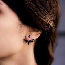 Silver Black Zirconian Front And Back Post Earring Ear Cuff Earring Silver Double Sided Earrings Turkish Handm Ear Cuff Jewelry Cuff Jewelry Ear Cuff Earings