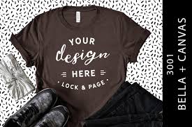 Free Brown Bella Canvas 3001 T Shirt Mockup Cool Fashion Flat Lay Psd Mockups
