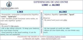 Diferencia En Ingles Entre Like Y Alike Ingles Ensenanza De Ingles Vocabulario En Ingles