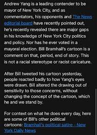 Adding to the reaction was a new york daily news cartoon that depicted yang emerging from the subway station with his arms raised and a souvenir shop worker commenting, the tourists are. Evelyn Yang Said A New York Daily News Cartoon Of Andrew Yang Is A Racist Disfiguration Here S The Response From Josh Greenman Nydn Editorial Page Editor This Is Not A Racial Stereotype