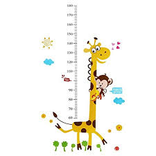 Rainbow Fox Monkey Climbing On Giraffe Growth Chart Wall