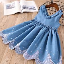 Sleeveless Ruffle Collar Denim Embroidery Dress Baby Girl Dress Toddler Girl Dresses Girls Denim Dress Girls Dresses Summer