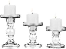 Amazon Com Lewondr Glass Candlestick 3 Pieces Crystal Clear Candle Holders With Elegant Design For Pil Clear Candle Holders Candle Holders Glass Candlesticks