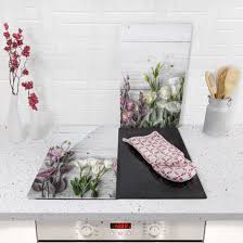 Herdabdeckplatte Glas Tulpen Rose Shabby Holzoptik 52x60cm Holzoptik Shabby Tulpen