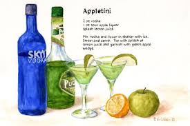 Appletini 2 Oz Of Our Green Apple Three Olives Vodka 1 Oz Sour Apple Pucker Schnapps Garnish With A Slice Of A Appletini Sour Apple Pucker Smoothie Drinks
