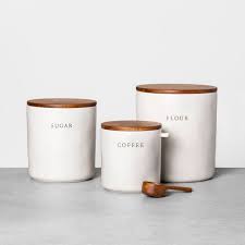 Stoneware Sugar Canister With Wood Lid Hearth Hand With Magnolia Hearth Hand With Magnolia Magnolia Kitchen Sugar Canister
