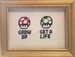 Kirby cross stitch kirby pattern nintendo gaming design | etsy. Nintendo Grow Up Get A Life Framed Cross By Notnanasneedlepoint 15 00 Cross Stitch Cross Stitch Patterns Beaded Cross Stitch