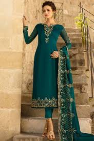 During navratri, wearing the similar color dress as that of navratri color of the day is in vogue among women, especially in gujarat maharashtra sareetime with sheelasampath@samprada beat this summer with these cool cottons. Buy Satin Silk Cigarette Pant Suit In Peacock Green Color Online Lstv03734 Andaaz Fashion