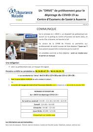 Contacter par courrier à l'adresse postale : Depistage Drive Au Centre D Examens De Sante D Auxerre Tab Agir