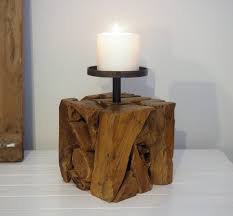 Pillar candle holders are creatively designed for elegance and style, standing tall they can hold both tea lights and small pillar candles. Rustic Wood Pillar Candle Holder Frida Square Rustic House Cornwall