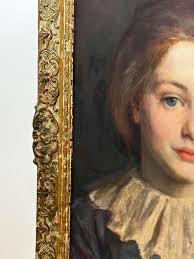 Oil Painting Young Lady In Blue Dress Signed George Percy Jacomb-hood