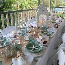 Beach themed christmas table decorations. Ocean Table Setting Coastal Christmas Decor Coastal Decor Beach Themed Party
