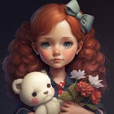 Eine Puppe mit einem rosa Luftballon und einem rosa Ball