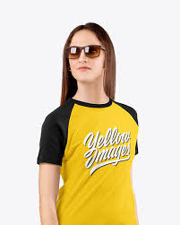 Download Woman In A Raglan T Shirt Mockup In Apparel Mockups On Yellow Images Object Mockups