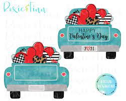 Two Vintage Aqua Blue Happy Valentine S Day Trucks With Etsy In 2021 Gift Bags Diy Aqua Blue Happy Valentines Day