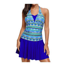 Rotita Printed Padded Blue Open Back Swimdress 44 Nzd Liked On Polyvore Featuring Swimwear One Piece Swimsuit Swim Dress Swimwear Dress Plus Size Swimwear