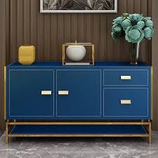 Modern 59 Blue White Black Green Red Sideboard Buffet Table With Shelf Faux Leather Cabinet With 3 Doors 1 Drawer Gold Frame Sideboards Buffets Dining Room Kitchen Furniture Furniture