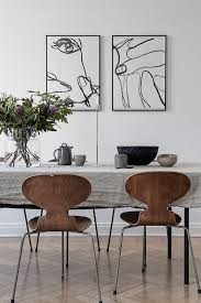 Scandinavian Style Dining Room Rustic Linen Tablecloth With Arne Jacobsen Seven Chairs Modern Wall A Dining Room Inspiration Scandinavian Dining Room Decor