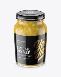 Clear Glass Jar With Pear Jam Mockup High Angle Shot In Jar Mockups On Yellow Images Object Mockups Pear Jam Mockup Free Psd Clear Glass Jars