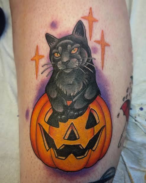 Black cats Halloween tattoo ideas