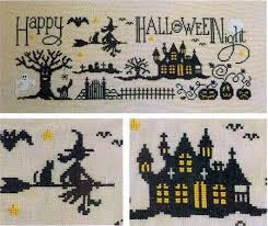 Jardin Prive Happy Halloween Night Cross Stitch Pattern Model Stitched On 32 Ct Vi Halloween Cross Stitch Patterns Cross Stitch Patterns Witch Cross Stitch
