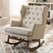 baxton studio iona mid century modern wingback rocking chair kohls in 2021 contemporary rocking chair wingback rocking chair fabric rocking chairs