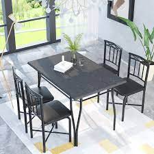 Bring style to the table with this upholstered dining chair. Buy 5 Piece Dining Table Set For Dining Room Kitchen Table And Faux Leather Chairs For 4 Metal Legs Padded Seat Black Home Furniture Online In Indonesia B08m4195cy