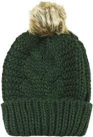 26 Topshop Green Cable Knitted Beanie Hat With Faux Fur Pom And Ribbed Turn Up 100 Acrylic Knitted Hats Knit Beanie Hat Topshop