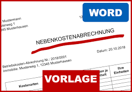 Muster Nebenkostenabrechnung Word Convictorius