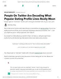 Online dating isn't just for young singles. People On Twitter Are Decoding What Popular Dating Profile Lines Real